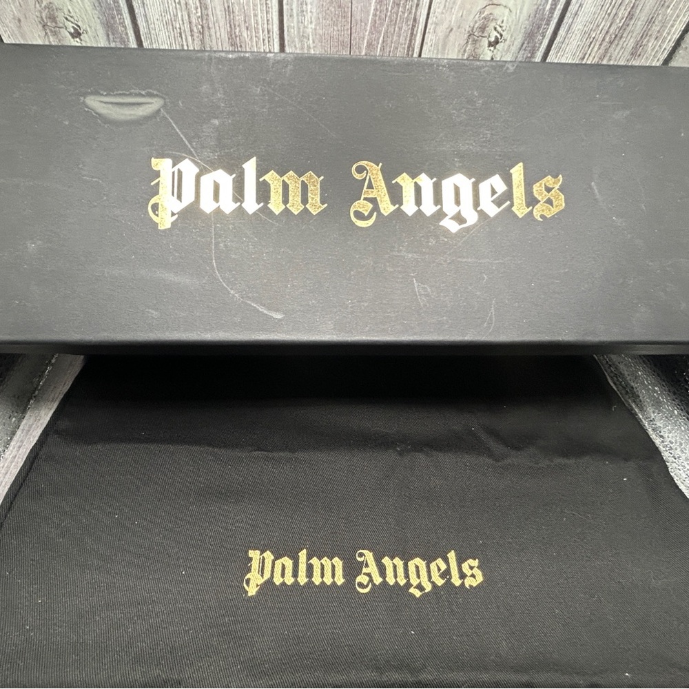 PALM ANGELS Double Strap Leather Slide Sandals Black White Logo + Box & Dust Bag - Picture 12 of 14